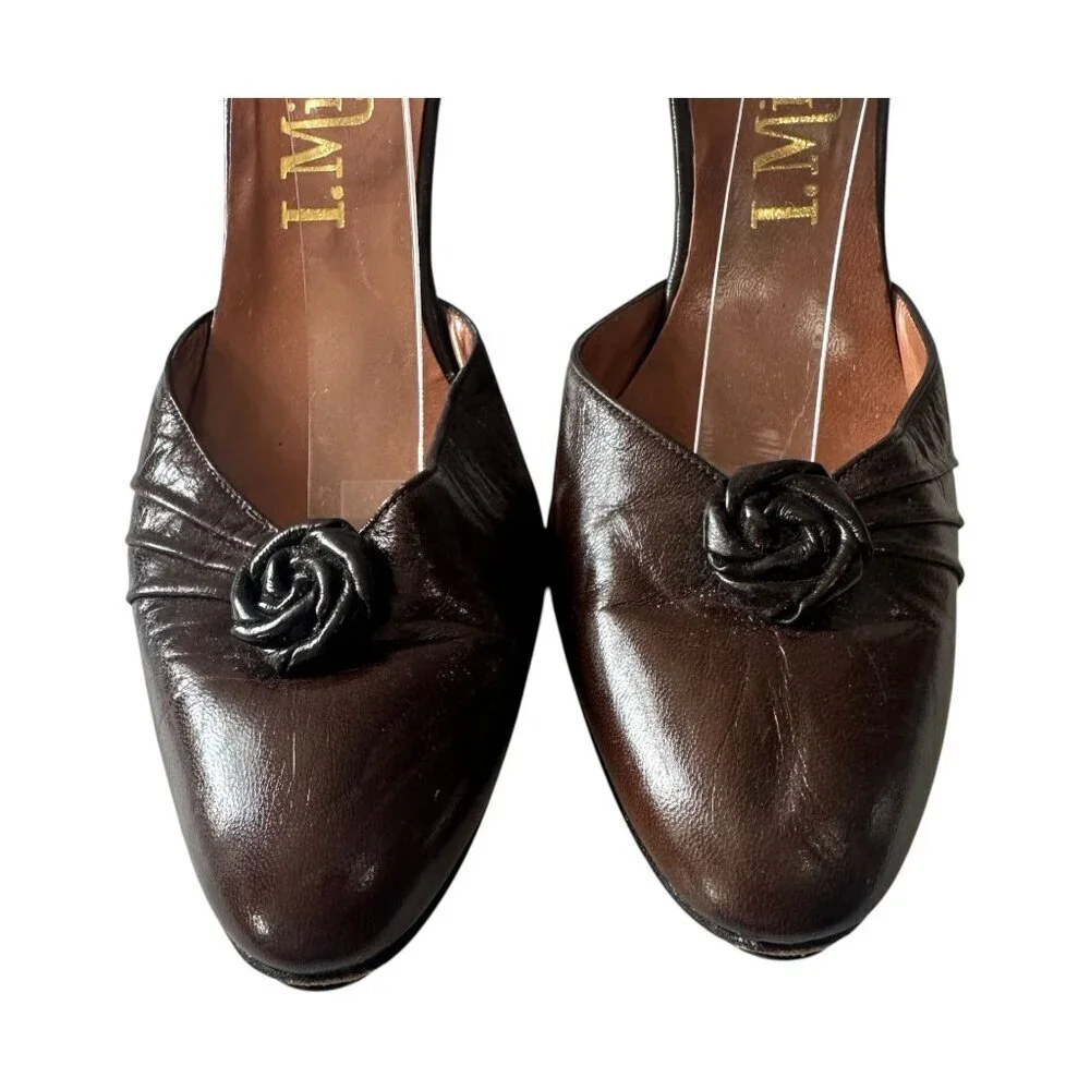 Vintage I.‎ Miller Brown Leather Rosette Heels – Size 8.5B